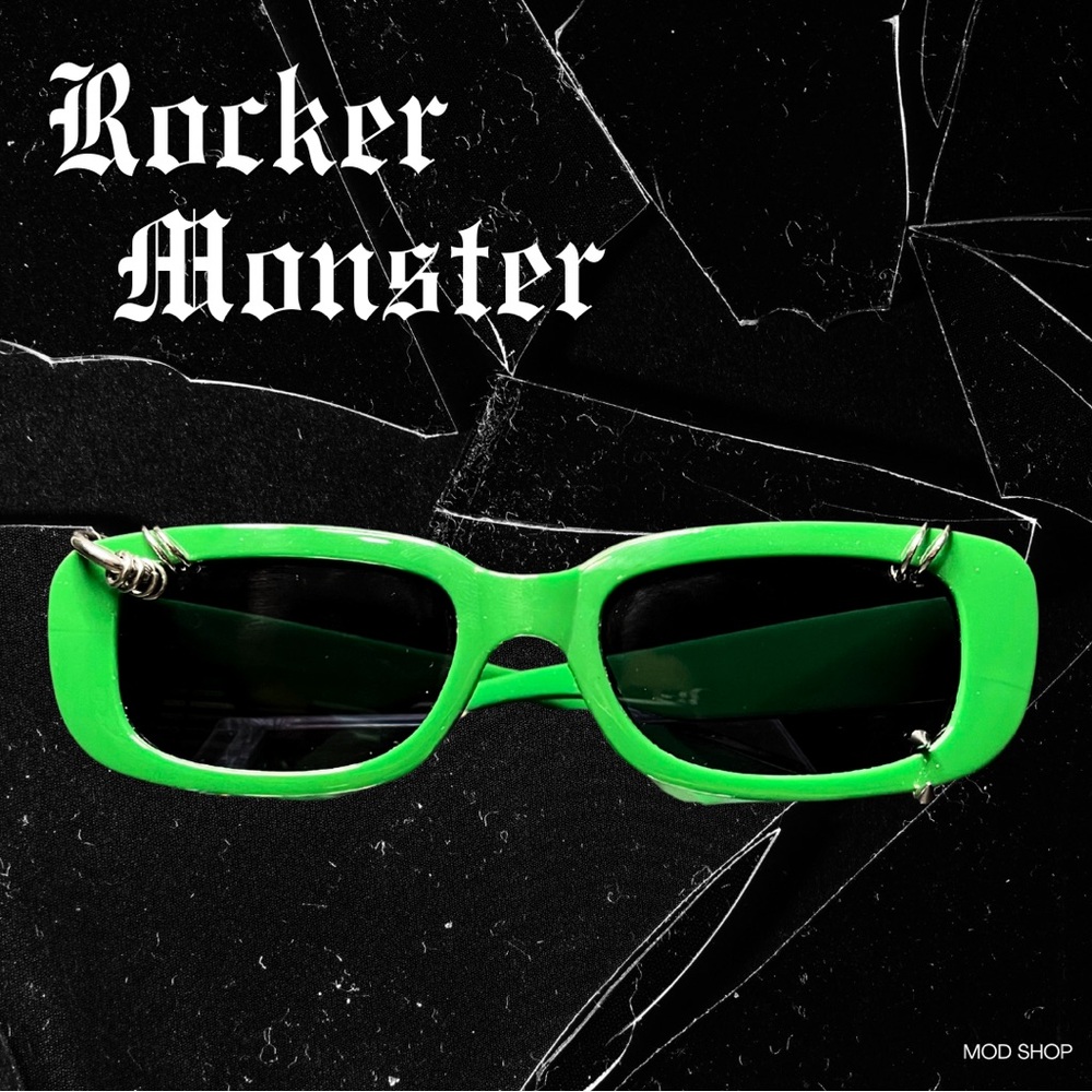 Custom Pierced Monster Green Sunglasses Rocker Y2K Retro Alt Punk